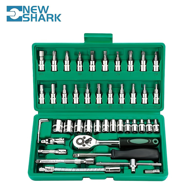 46pcs 1/4 Inch Drive Socket Ratchet Wrench Set with Metric Bit Socket Set and Extension Bar - Ideal for Auto Repair and Household Use - Includes Convenient Storage Case