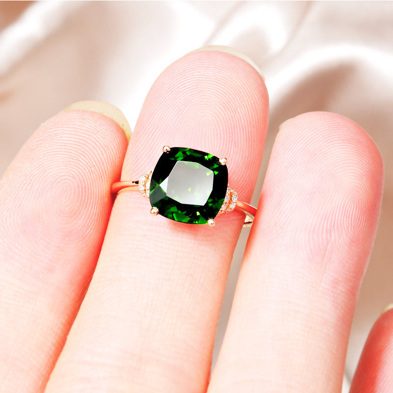 18K rose gold grandmother green gem rings simple atmosphere, green tourmaline crystal ring female jewelry