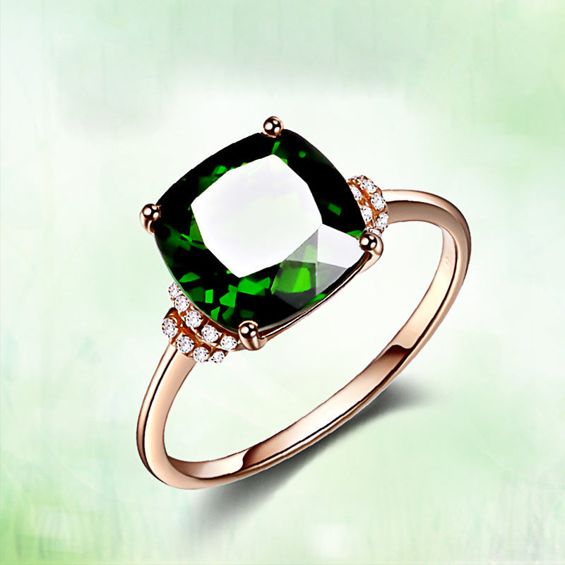 18K rose gold grandmother green gem rings simple atmosphere, green tourmaline crystal ring female jewelry