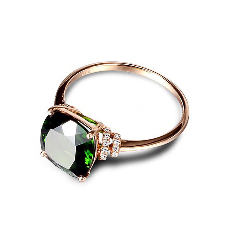 18K rose gold grandmother green gem rings simple atmosphere, green tourmaline crystal ring female jewelry