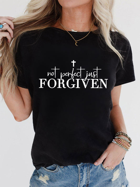 Forgiven Print Faith T-Shirt, Short Sleeve Crew Neck Casual Top For Summer & Spring, Women's Clothing