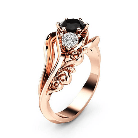 Elegant 18k Gold Plated Black Zircon Flower Engagement Ring for Women - Perfect for Weddings and Parties