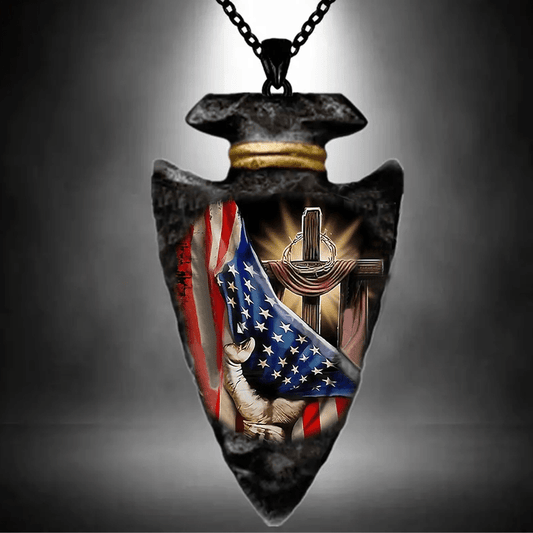 1pc Fashion Creativity American Flag And Cross Pattern Necklace Geometric Triangle Pendant Necklace Punk Hip Hop Necklace Accessories Gifts For Men And Women