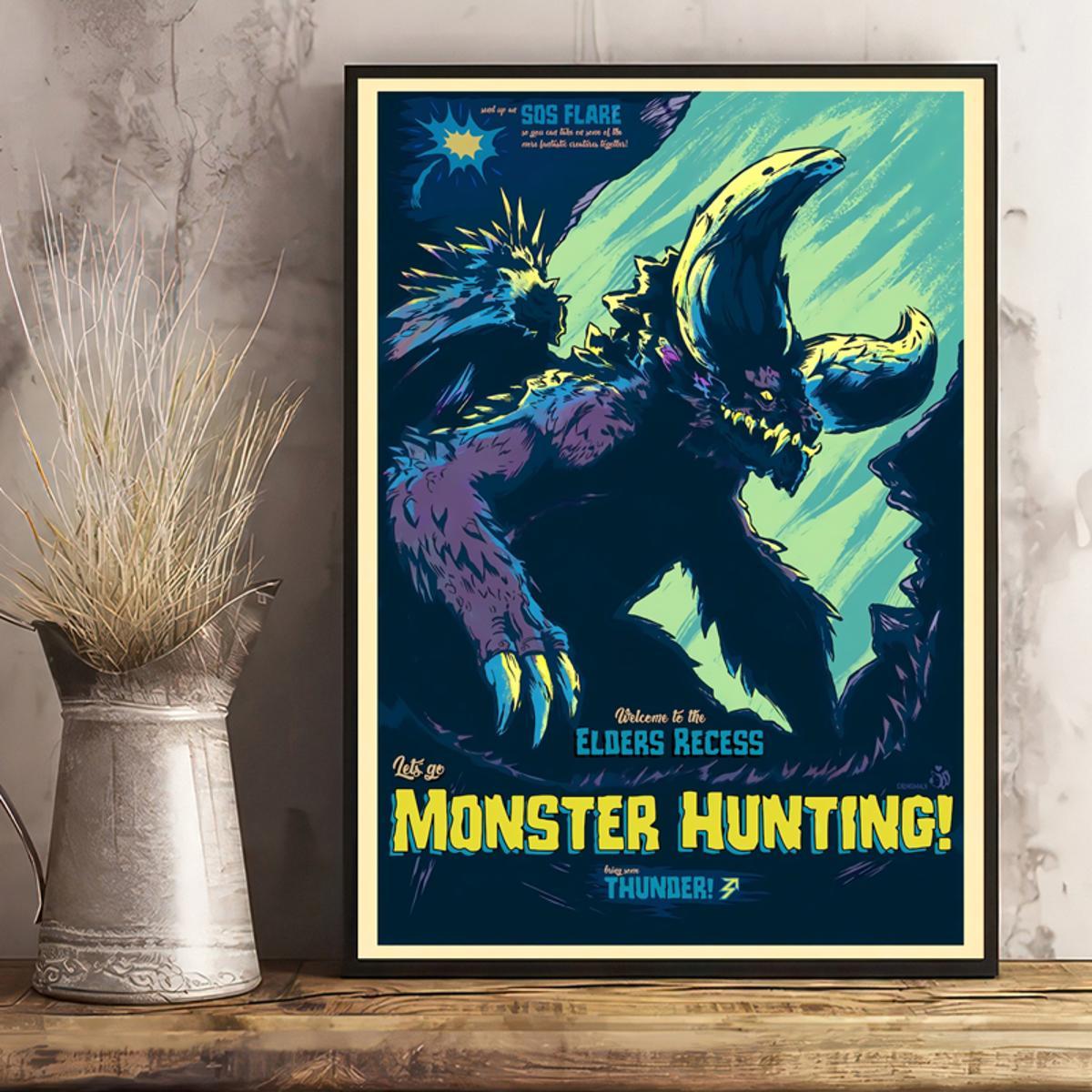 1pc Let's Go Monster Hunting Video Game Canvas Poster - Perfect Wall Art for Living Room and Bedroom Décor