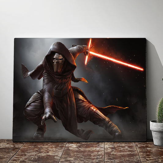 1pc Wooden Framed Canvas, Disney Star Wars Wall Art, Kylo Ren Print Poster, For Home Decoration, Pattern Wall Art Decor, For Living Room, Bedroom, Office, Restaurant, Bar Wall Decor, Modern Style Canvas Painting, Waterproof, Artwork