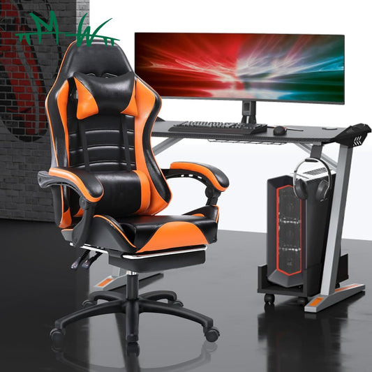 1pc Ergonomic Gaming Chair With Footrest, PU Leather Video Game Chairs For Adults, Reclining Gamer Chair Office Chair With Lumbar Support, Comfortable Computer Chair For Heavy People