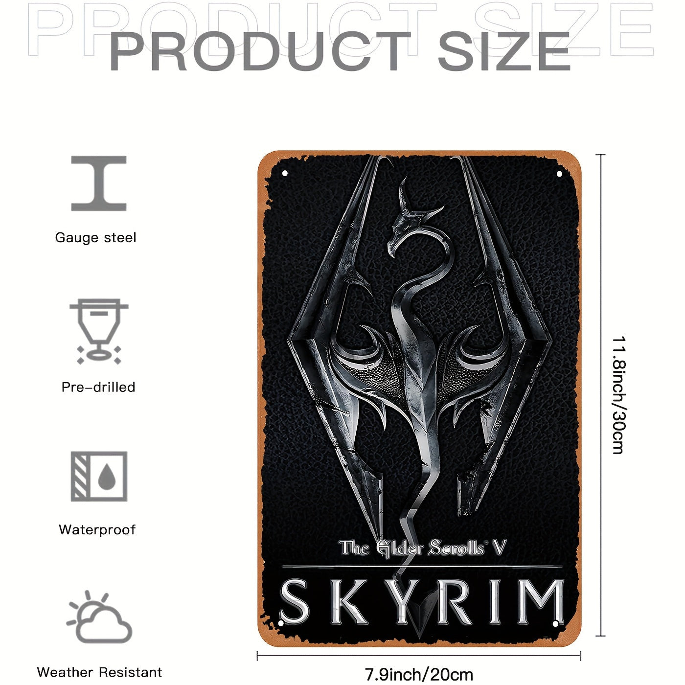 Vintage Metal Tin Sign for The Elder Scrolls V Skyrim Game - 8x12 Inches - Perfect Wall Decor for Gamers and Fans of the Classic RPG