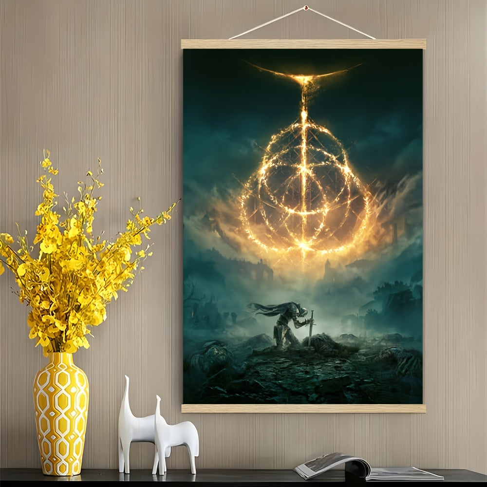 1pc Framed Game Theme Canvas Print Poster, Elden Ring Game Painting, Hanging Scroll Canvas Wall Art, Artwork Wall Painting For Gift, Kitchen, Bedroom, Office, Living Room, Cafe, Bar, Wall Decor, Home And Dormitory Decoration