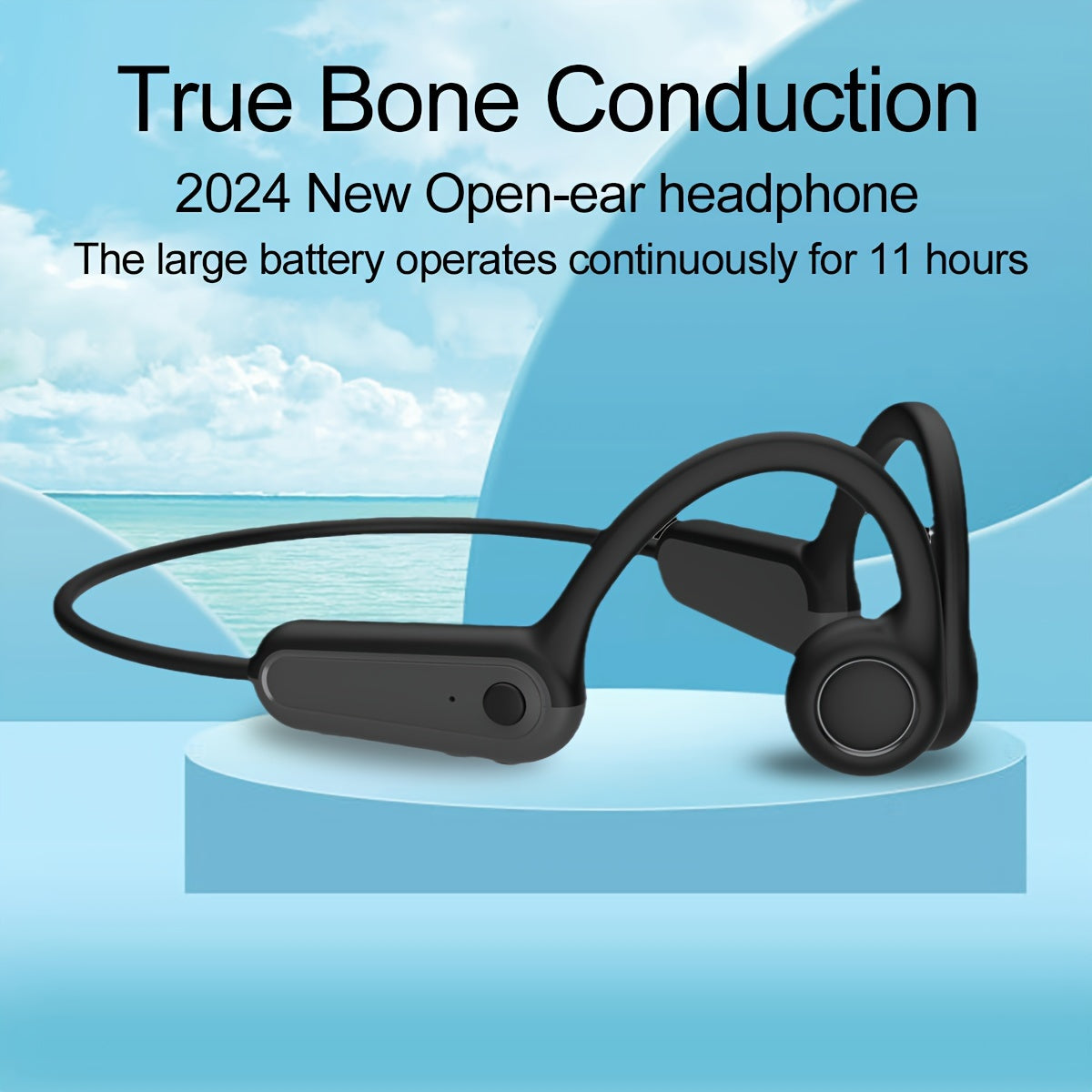 Bone Conduction Headphones Open Ear True Wireless Sports Earphones With Built-in Mic, 2024 New Ear Hanging Type Headset For Running, Cycling, Hiking, Driving, 11 Hours Playtime