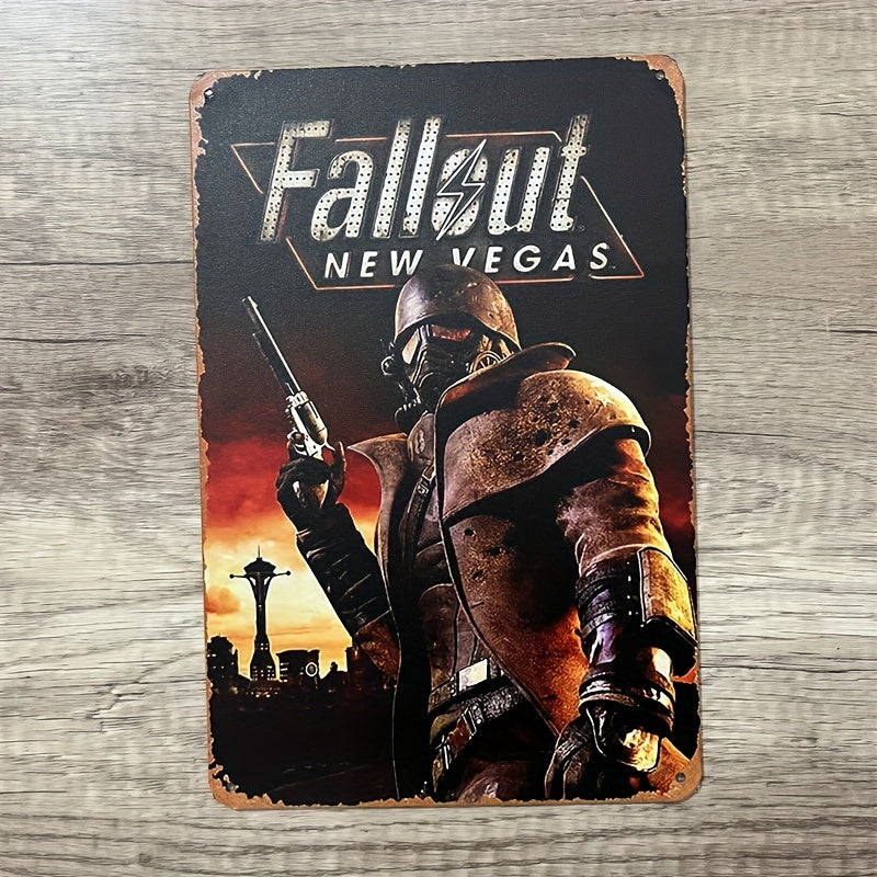 1pc Fallout New Vegas Game Poster Video Game Tin Metal Sign, Vintage Wall Plaque Decor Home Office Bedroom Living Room Bar Decoration, Mother's Day Spring Easter Gift