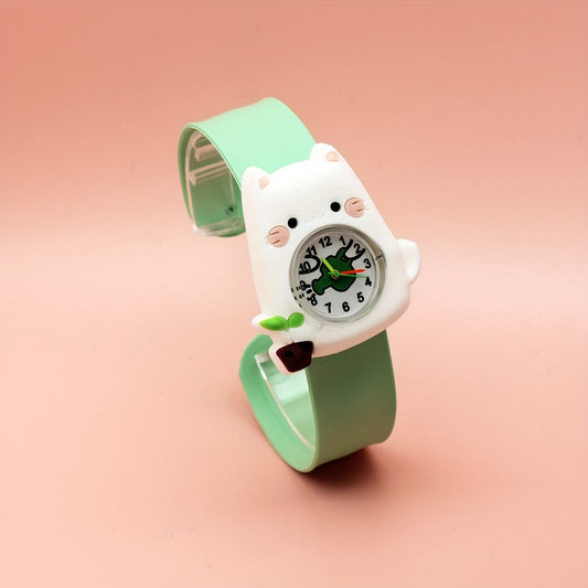 Cartoon Animal Quartz Slap On Watch Cute Kitten Lamb Lion Silicone Slap Bracelet Watch, Gift For Boys Girls