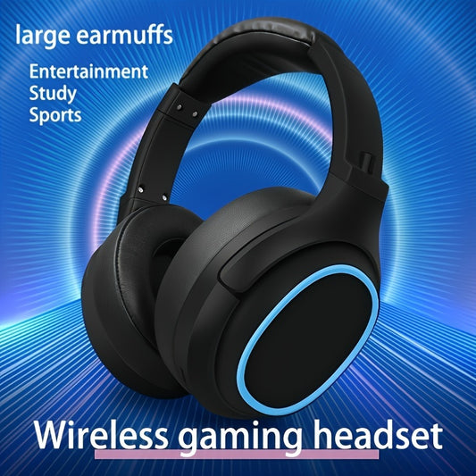 Wireless Gaming Headset with Large Earmuffs, Long Battery Life, HiFi Sound, Radio Function, Foldable Design, and Call Answering Capability