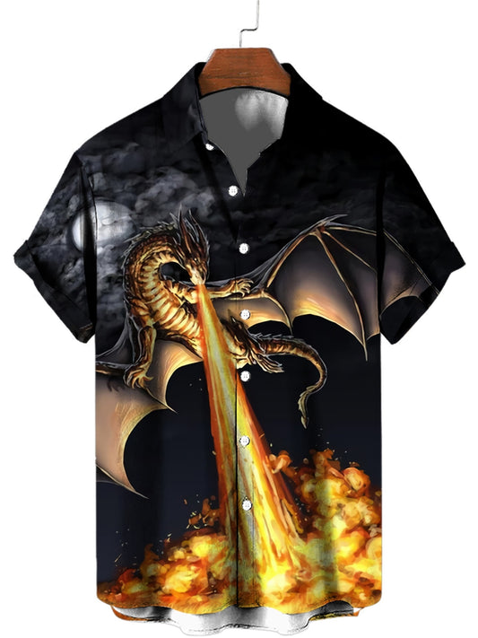 Men's Dragon 3D Print Short Sleeve V-neck Shirt - Casual Summer Top & Novelty Pajama Top