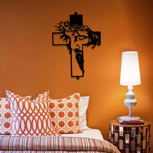 1pc, Iron Art Creative Laser Carving Crafts Cross Wall Decoration Metal Jesus Cross Hollow Out Silhouette Decorative Painting Home Indoor Decoration Outdoor Decoration Bedroom Decoration Living Room Decoration Study Decoration Yard Decoration Pendant