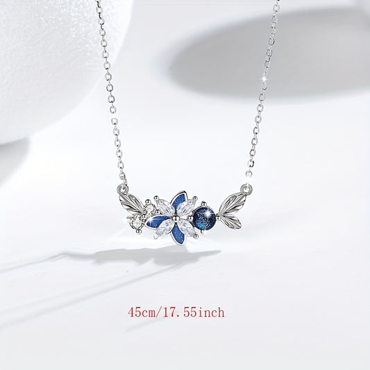 1pc S925 Silver Butterfly Flower Pendant Necklace, Jewelry For Men And Women, Couples And Girls