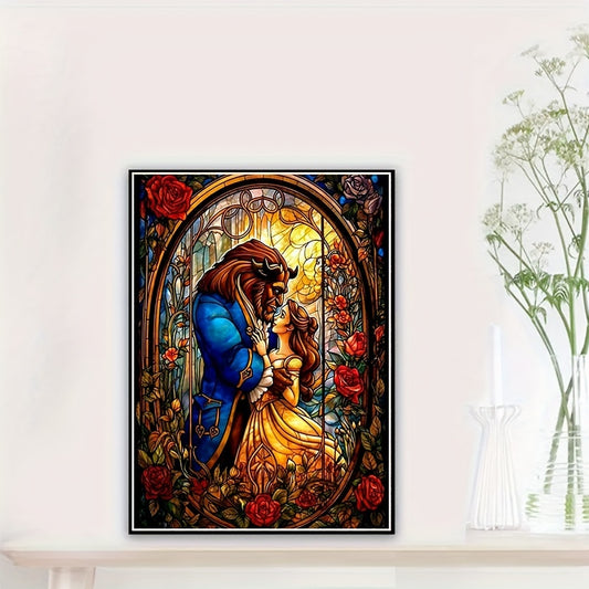 1pc 30x40CM/11.81x15.74in Disney Cartoon Beauty And The Beast Diamond Art Painting Kit Rose Flower Valentine's Day Gift Diamond Embroidery Handmade DIY Mosaic Art Gift