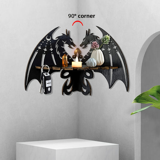 1pc New Wood Black Display Shelf, Dragon Shape Corner Shelf, Room Decoration Corner Shelf, Wooden Support Creative Shelf, Wooden Candle Rack, Wall-mounted Candlestick Holder, Corner Frame Decor, Triangle Storage Stand