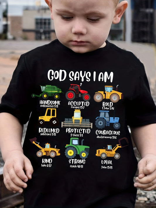 Boy's God Says I Am Print T-shirt Kids Round Neck Tees Tops Casual Soft Comfortable Breathable Summer Clothes