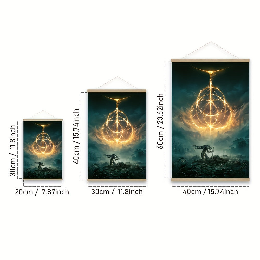 1pc Framed Game Theme Canvas Print Poster, Elden Ring Game Painting, Hanging Scroll Canvas Wall Art, Artwork Wall Painting For Gift, Kitchen, Bedroom, Office, Living Room, Cafe, Bar, Wall Decor, Home And Dormitory Decoration