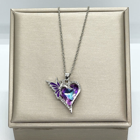 Elegant Heart-Shaped Purple Crystal Butterfly Pendant Necklace - Perfect Gift for Women and Friends