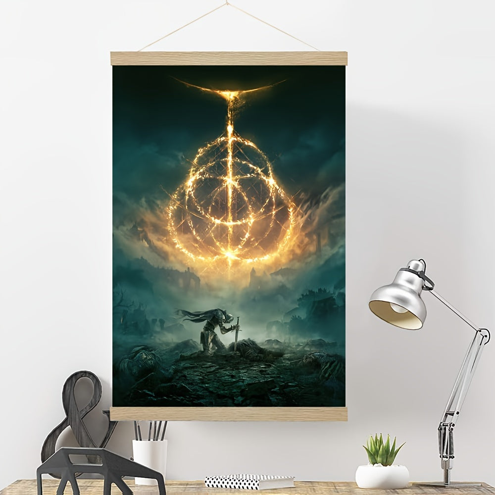 1pc Framed Game Theme Canvas Print Poster, Elden Ring Game Painting, Hanging Scroll Canvas Wall Art, Artwork Wall Painting For Gift, Kitchen, Bedroom, Office, Living Room, Cafe, Bar, Wall Decor, Home And Dormitory Decoration