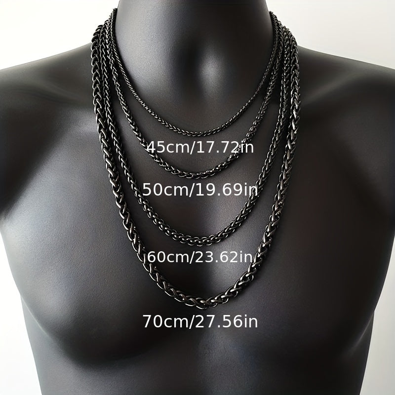 1pc Stylish Stainless Steel Wheat Chain Necklace for Men and Women - Available in Multiple Sizes and Lengths for a Perfect Fit