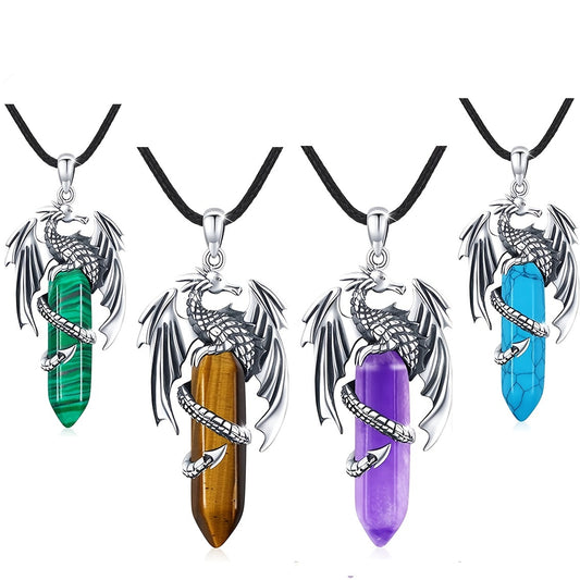 1pc Celtic Knot Tiger Eyes Dragon Crystal Pendant Necklace for Men and Women - Unique Crystal Stone Jewelry with Powerful Healing Properties