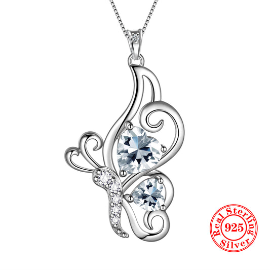 925 Sterling Silver Butterfly Heart Necklace Wedding Jewelry For Women