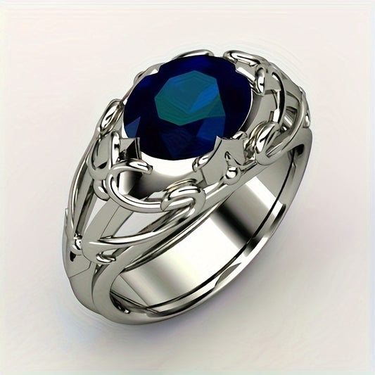 1pc Men's Fashionable Minimalist Blue Cubic Zirconia Ring