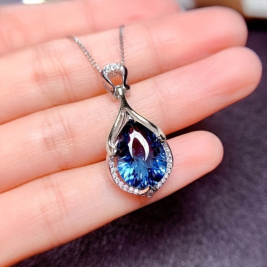 Elegant Teardrop Sapphire Pendant Necklace for Women's Party Jewelry