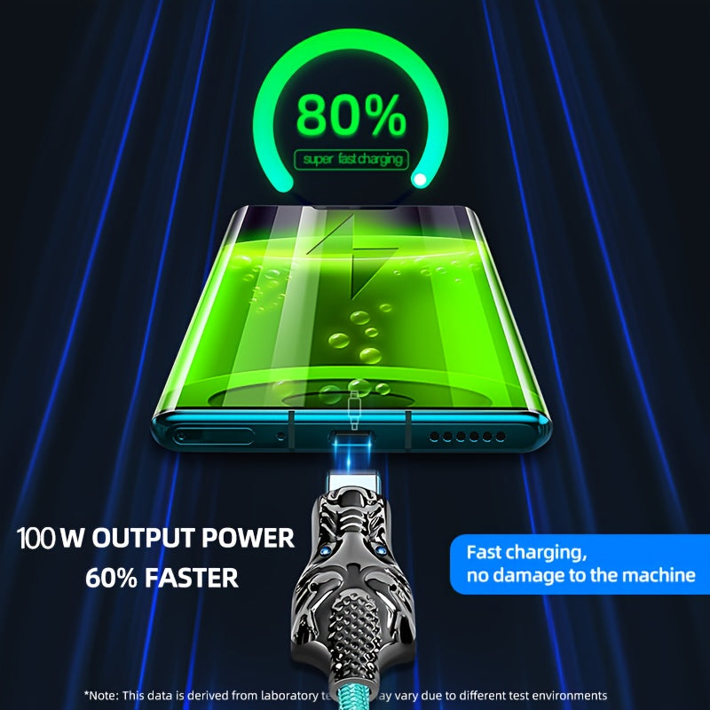 Super Fast Charging Data Cable with Seven-color Lamp and Anti-skid Design for Type-c Models and Apple