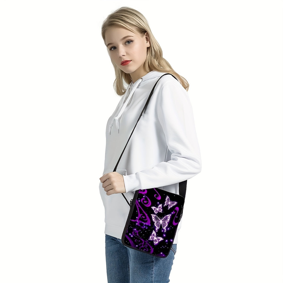 Y2K Purple Butterfly Cross-body Bag - Large Capacity, Durable Zipper, Perfect for Students, Boys, Girls, School, Outdoor Parties - Great Gift Idea