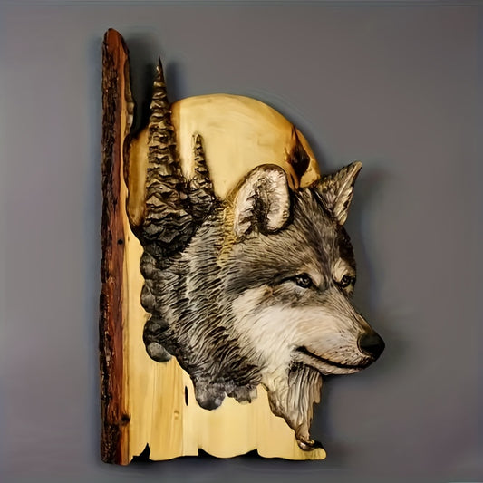 1pc Wolf Head Pine Carving Wall Decor for Halloween and Christmas Parties - Unique Home Decoration for Living Room