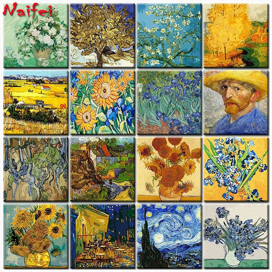 Van Gogh Famous art Diamond Painting Flowers Cross Stitch Kits Iris Sunflower Scenery Full Drill Embroidery Mosaic Home Decor