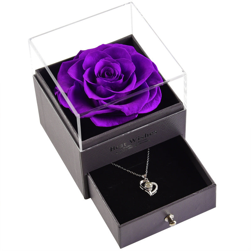 Preserved Flower Acrylic Jewelry Box Real Rose Drawer Gift Box Necklace Ring Lover Christmas Gift Cross Border