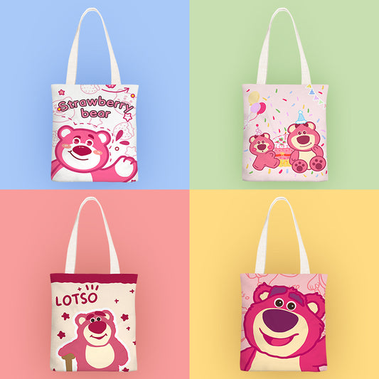 Strawberry Bear anime ins small fresh canvas bag women's one-shoulder simple student class bag women's 2021 autumn new style