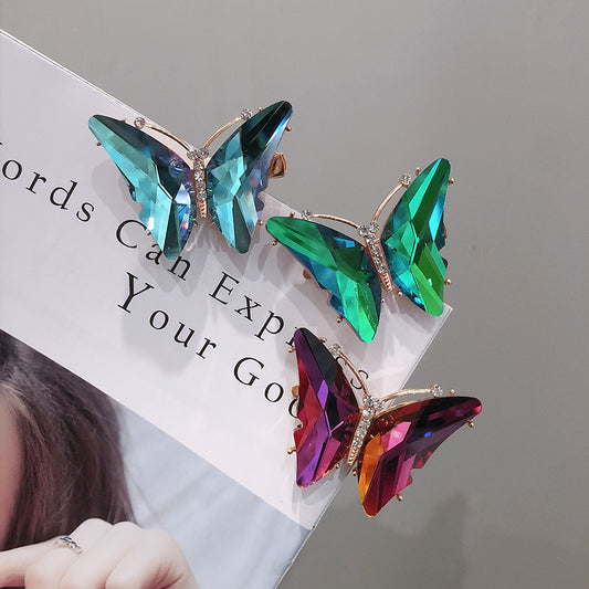 2021, Korean new glass crystal stereo butterfly hairpin sideways Liu Haixi top clip duck mouth chuck hair decoration