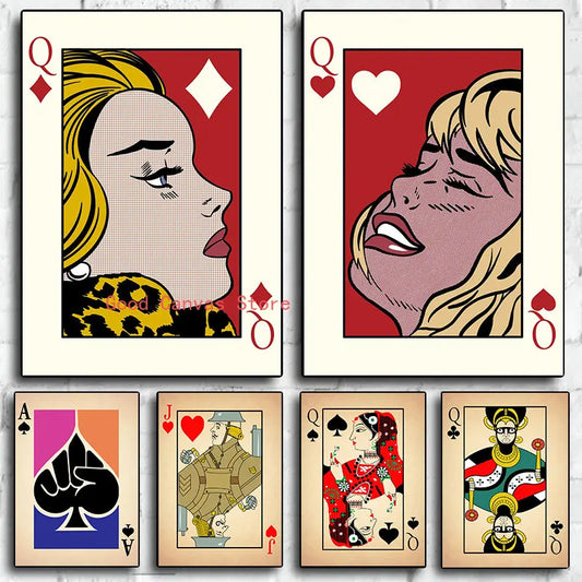 Playing Cards Posters Pop Art Queen of Diamonds Canvas Painting HD Print Modern Wall Pictures For Room Home Club Bar Decor Gifts