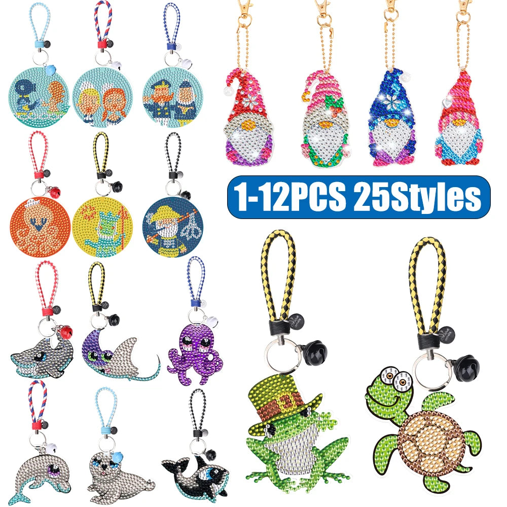 Little Turtle Frog Dolphin Keychain 5D Diamond Painting Keyring Kits Bag Pendant DIY Jewelry Mosaic Woman Bag Decoration