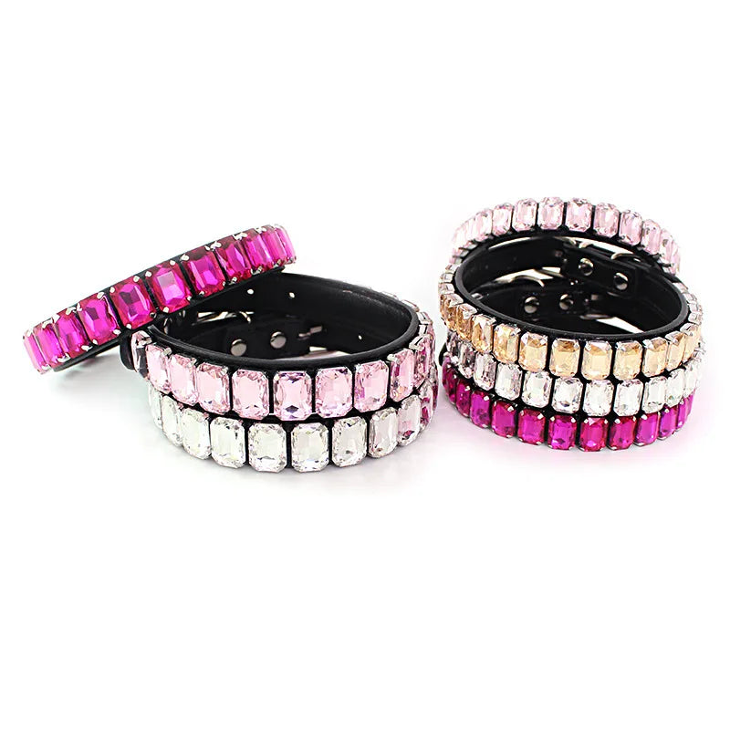 Luxury Dog Collar Rhinestone Pet Necklace PU Leather Adjustable Cat Dog Collar Small Medium Large Dog Pet Accessories Supplies