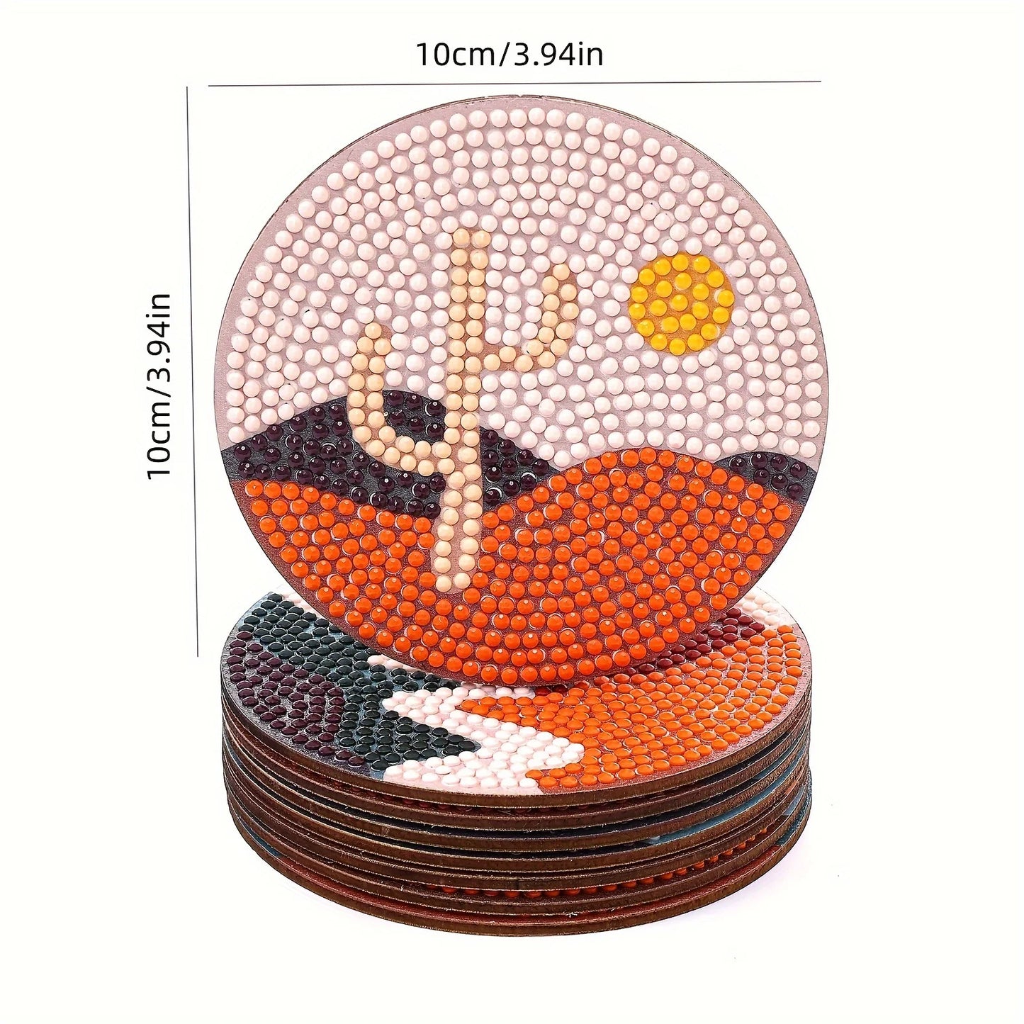 DIY Diamond painted coasters Wooden wooden table art with holder Crystal glitter, suitable for adult office coffee home coasters