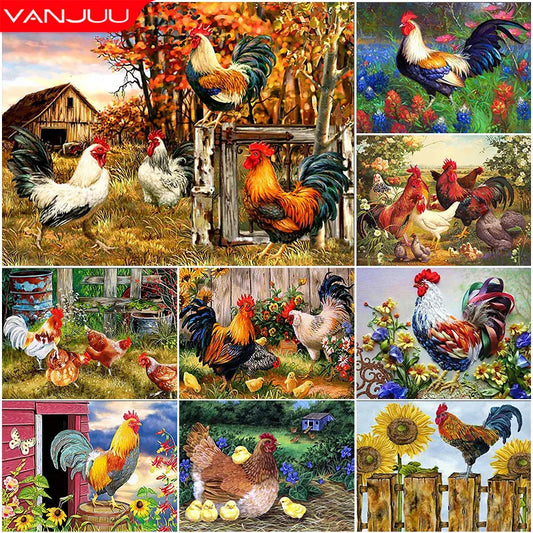 5D DIY Diamond Painting Chicken Flower Full Circle Diamond Mosaic Animal Diamond Embroidery Kit Rhinestone Home Art Decoration