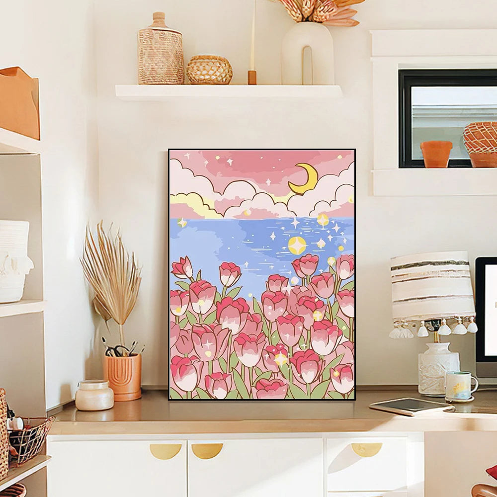 5D Landscape Cartoon Diamond Painting Beautiful Flowers And Moon Full Rhinestone Mosaic Embroidery Cross Stitch Kit Home Decor