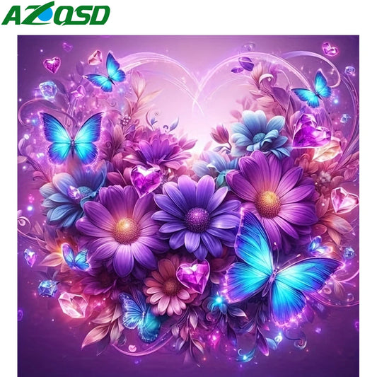 AZQSD Diamond Art Painting Daisy Flower Mosaic Rhinestones Pictures Embroidery Butterfly Handmade Home Decor Cross Stitch Kits