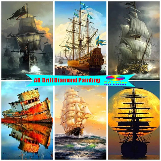 AB Diamond Painting Cross Stitch Kit Diamond Embroidery Landscape Ship Sailing Sea Diamond Mosaic Full Square Drill Sale Gift