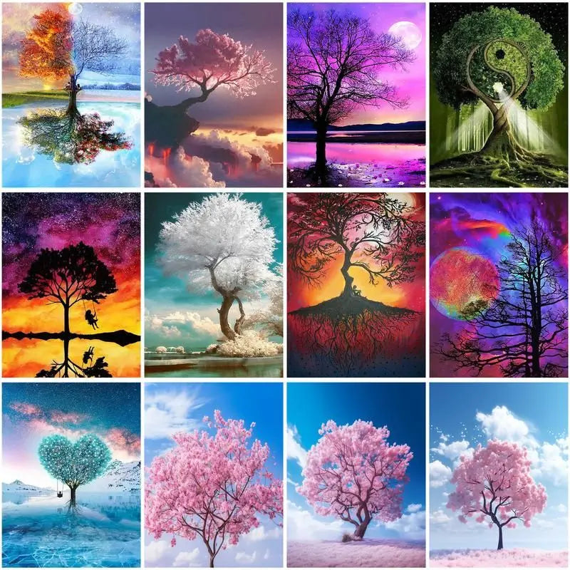 GATYZTORY Diamond Embroidery Colorful Tree Scenery 5D DIY Full Square Diamond Painting Cross Stitch Wall Home Decoration