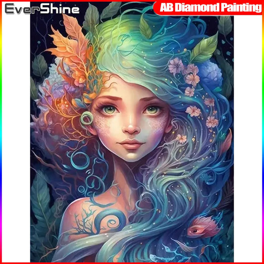 Evershine Diamond Painting Elf Portrait Cross Stitch 5D DIY Diamond Mosaic Girl AB Drill Full Square Rhinestones Decor For Home