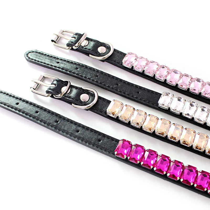 Luxury Dog Collar Rhinestone Pet Necklace PU Leather Adjustable Cat Dog Collar Small Medium Large Dog Pet Accessories Supplies