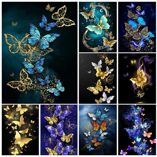 Butterfly 5D Diamond Painting Golden Blue Butterfly Diamond Mosaic Painting Kits Full Drill Rhinestone Embroidery DIY