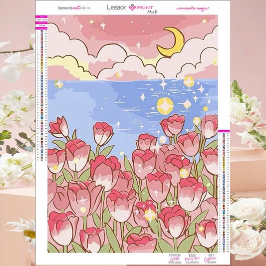 5D Landscape Cartoon Diamond Painting Beautiful Flowers And Moon Full Rhinestone Mosaic Embroidery Cross Stitch Kit Home Decor